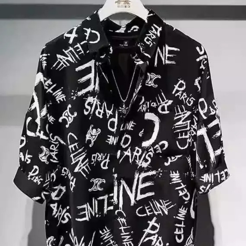 Graffiti Logo Print Short Sleeve Shirt